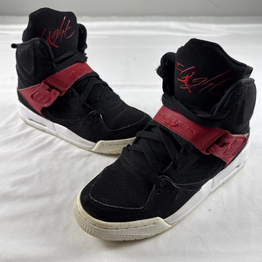 Air Jordan Flight 45 High GS Black Gym Red Strap Basketball Sneakers 7Y 8.5W